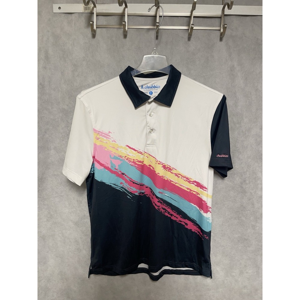 Chubbies Polo Shirt Men's M Cream Performance Active‎ Golf Versatile Contrast